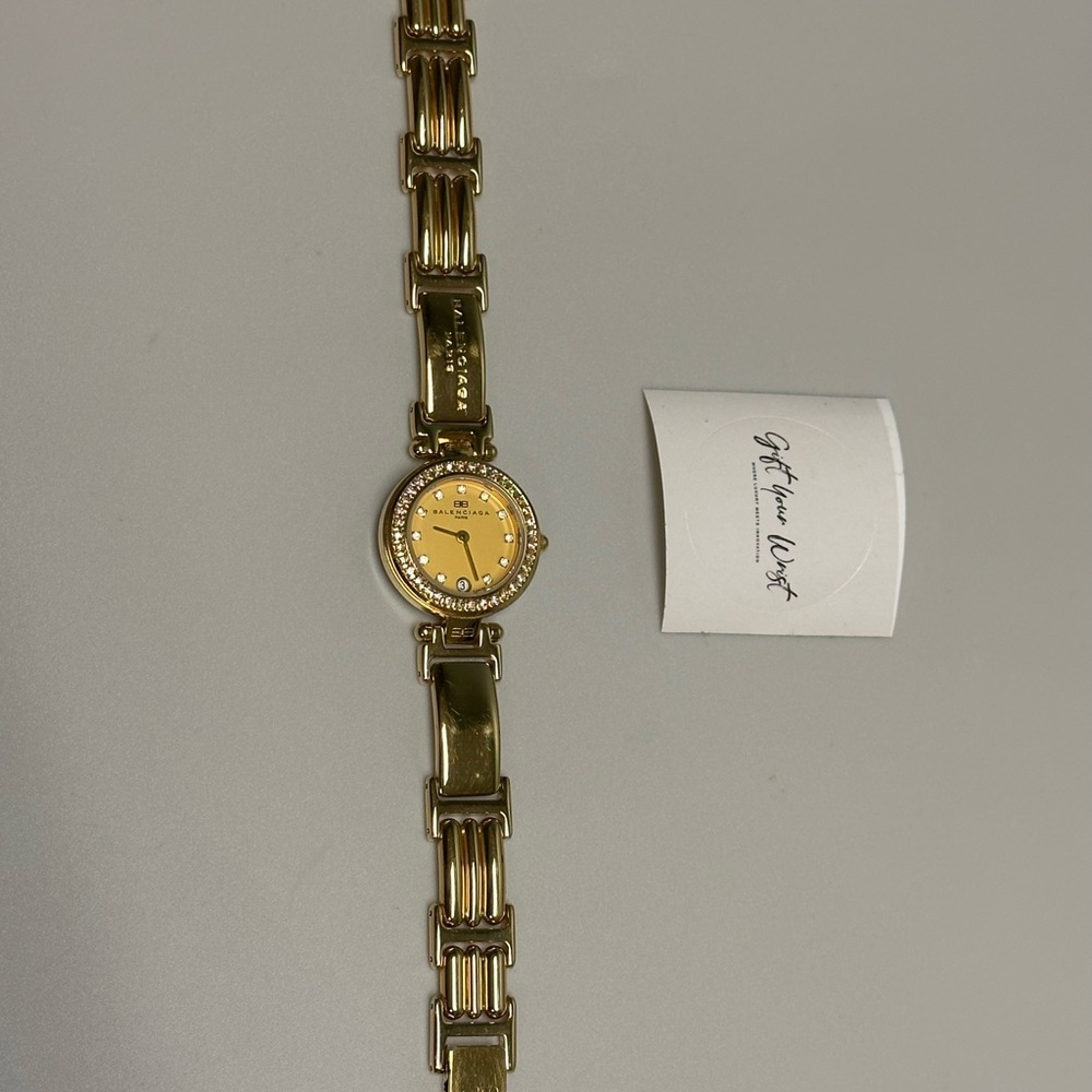 Balenciaga Paris Diamond Dial 18K Gold-Plated Date 24mm Ladies’ Luxury Watch - Picture 3 of 14